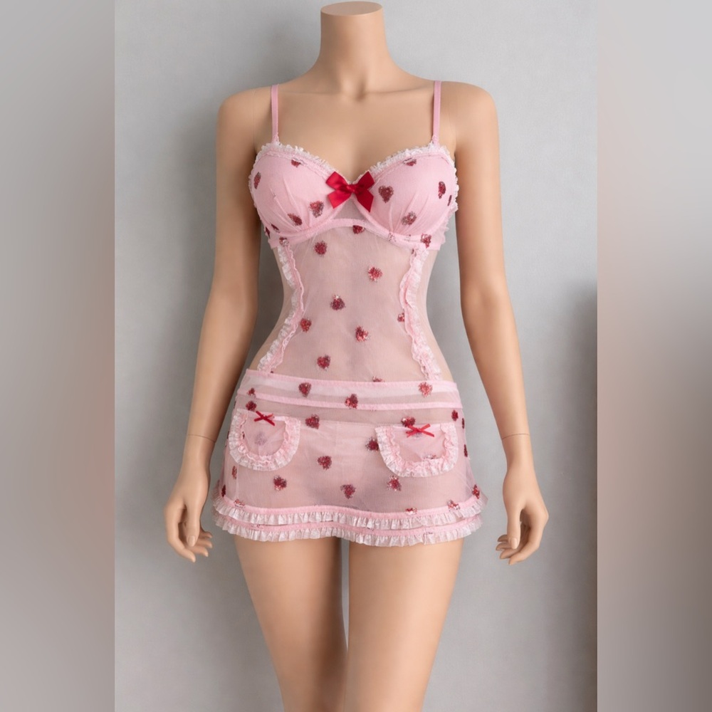 Victoria’s Secret Sexy little things Pink red hearts sequin ruffles 36c 1410